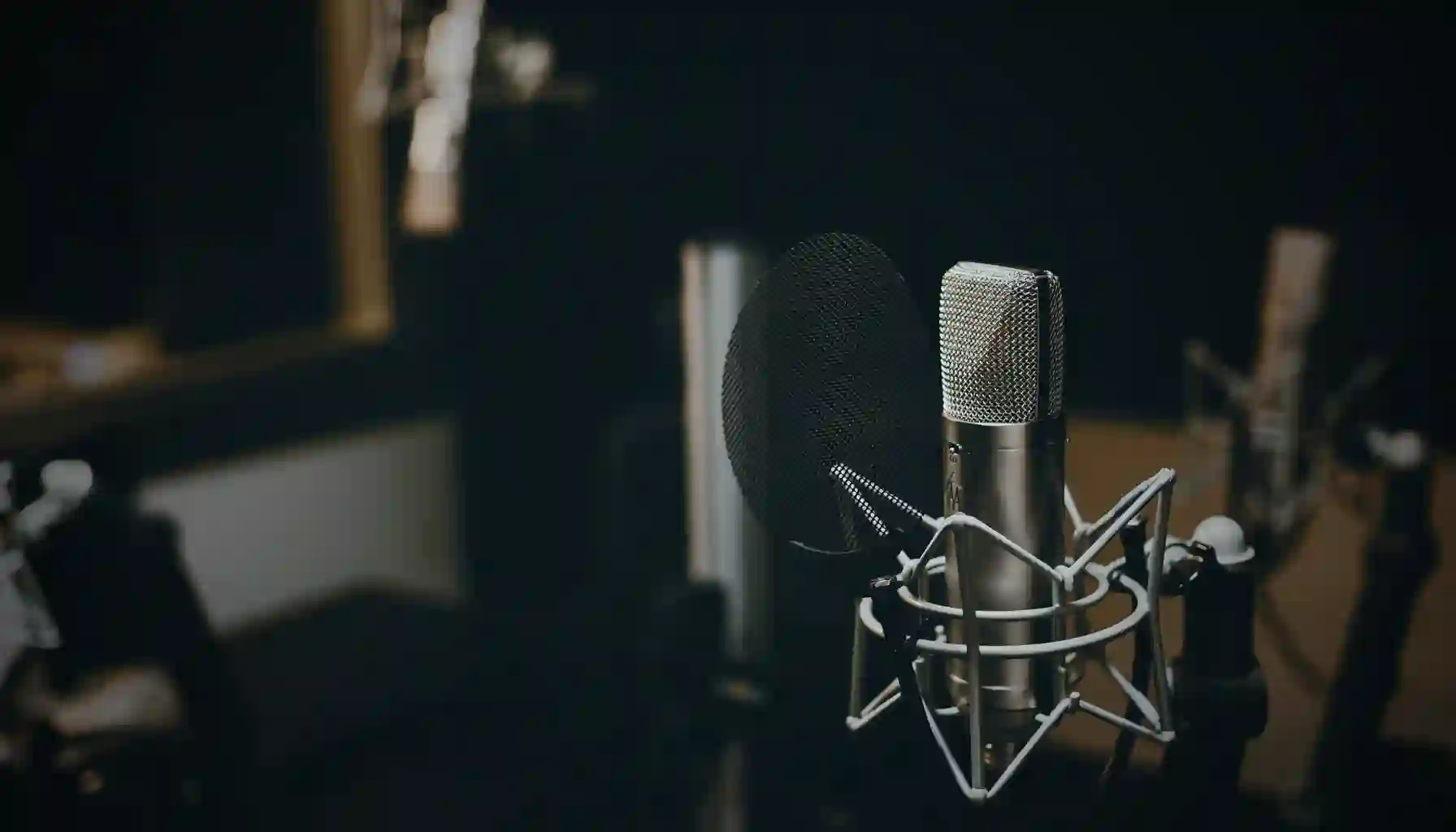 A condenser microphone in the studio